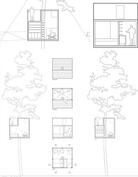 building design drawing. tree hotel design drawing