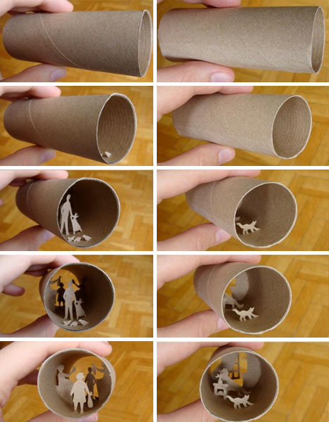 incredible collages crafted inside of tiny toilet paper rolls | make handmade, crochet, craft