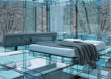 futuristic glass home bedroom
