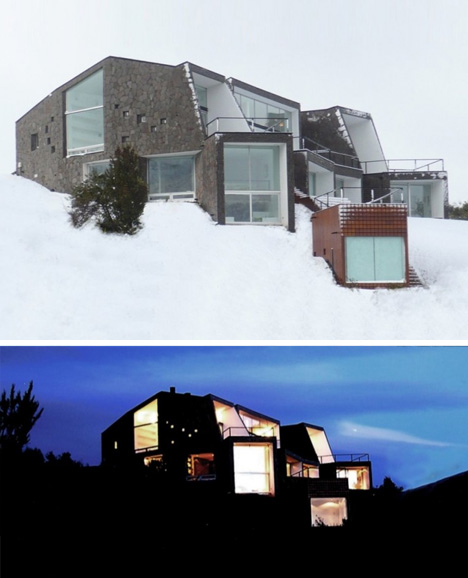 mountain home dusk snow