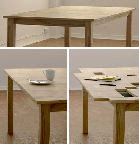 Simple Wood Desk on Hidden Desk  Secret Spaces In A Simple Wood Dining Table   Designs