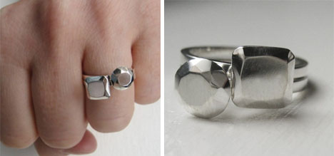 metal diamond double ring