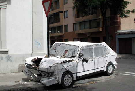 paper crashed car art