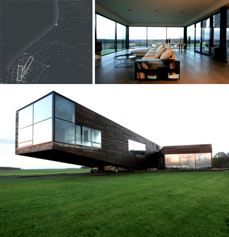 cantilevered sloped hill house