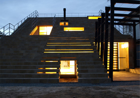 staircase house at night