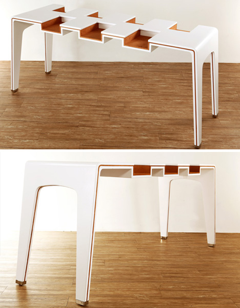 exhibit white wood table
