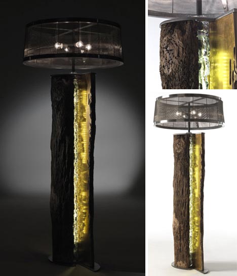 raw wood carved lamp