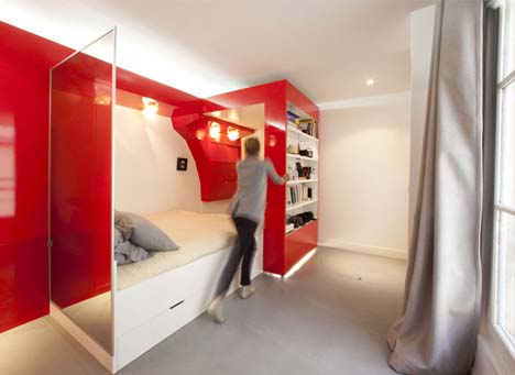 Double Bedroom - Sliding Bookcase Hides Small Home Office 