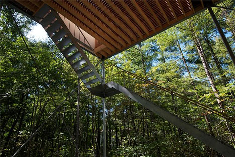 modern treehouse metal staircase
