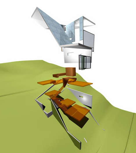 hillside house axonometric exploded