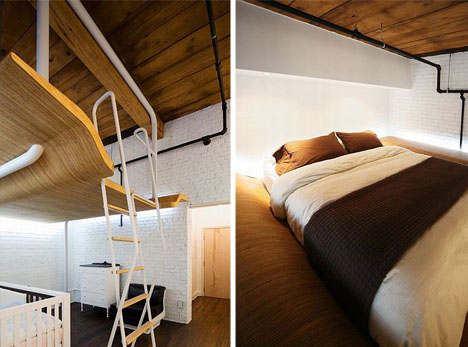 loft wood metal ladder