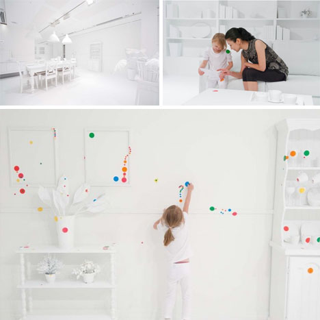 color stickered living room