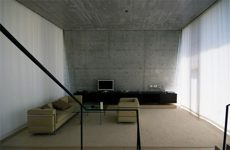 living room concrete ribbon house japan
