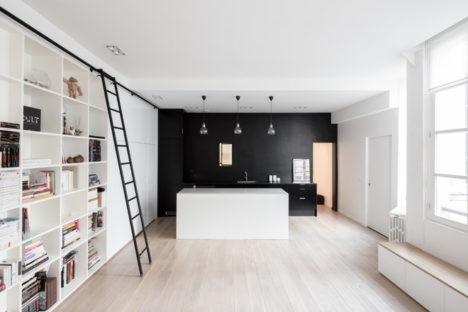 black kitchen small space apartment in paris