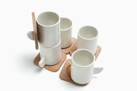 FIN attached stacking cups and saucers