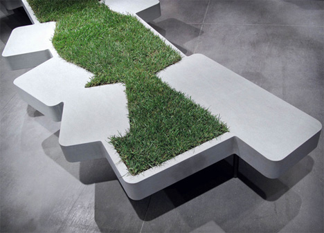 bench with growing grass
