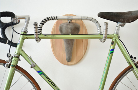 wall mounted upcycled bike part storage
