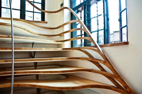 organic winding wooden stairs