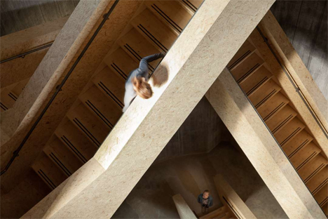 interior wooden stairs landmark water tower
