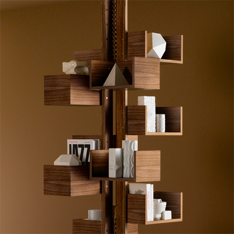 wooden modern rotating bookshelf