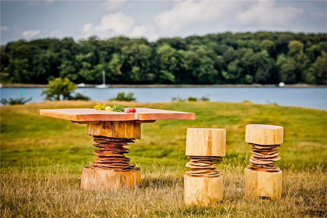 sculptural wooden dining set