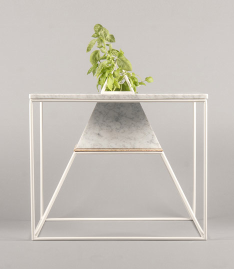 marble and metal plant stand